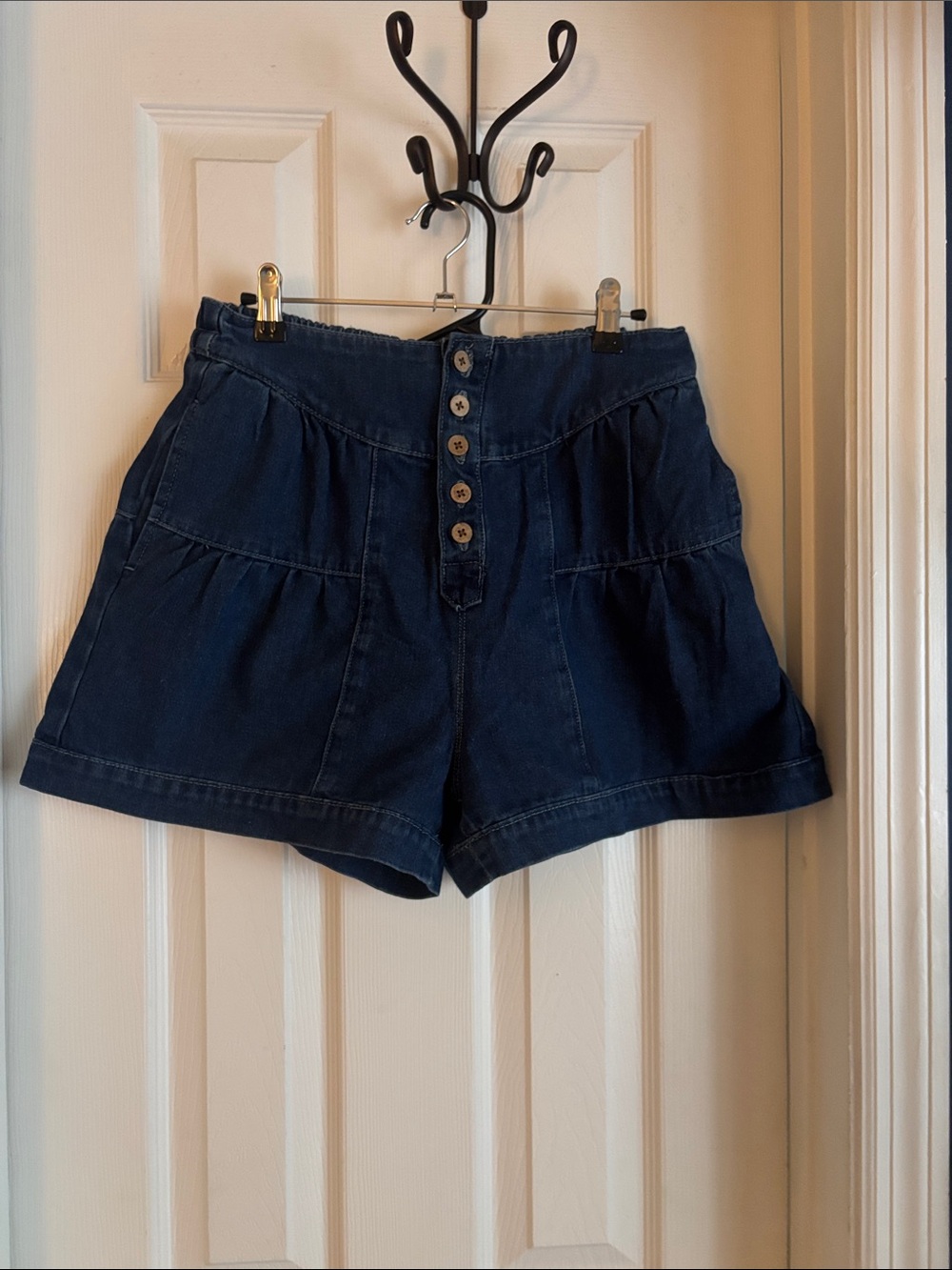 High-Waist Navy Button-Front Women’s Shorts